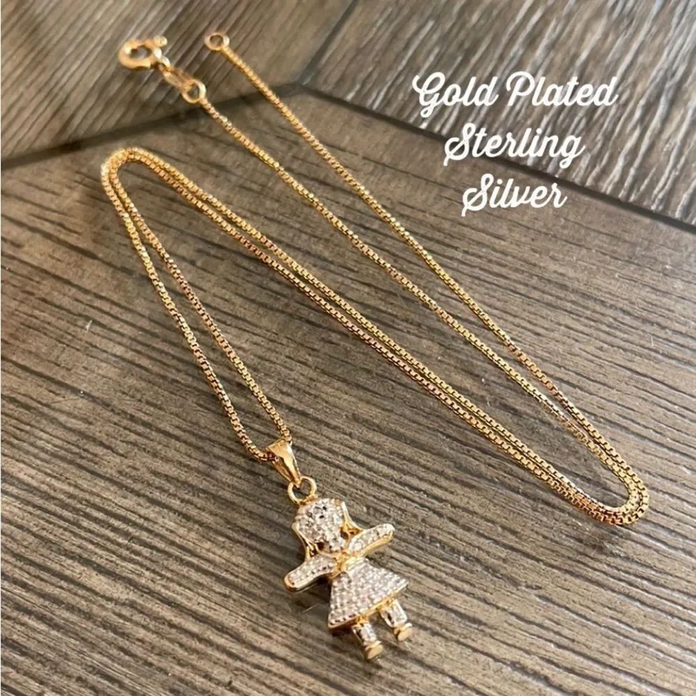 Vintage Gold Plated Sterling Silver Chain with Girl Charm